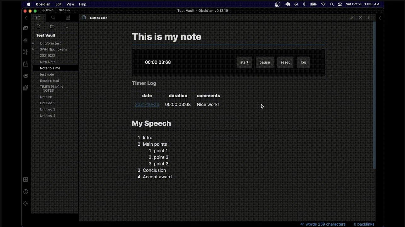 Obsidian Note Timer
